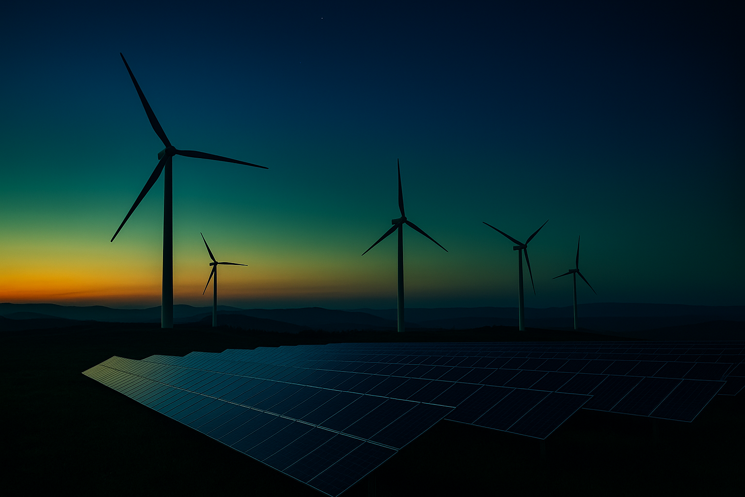 Renewable energy landscape with wind turbines